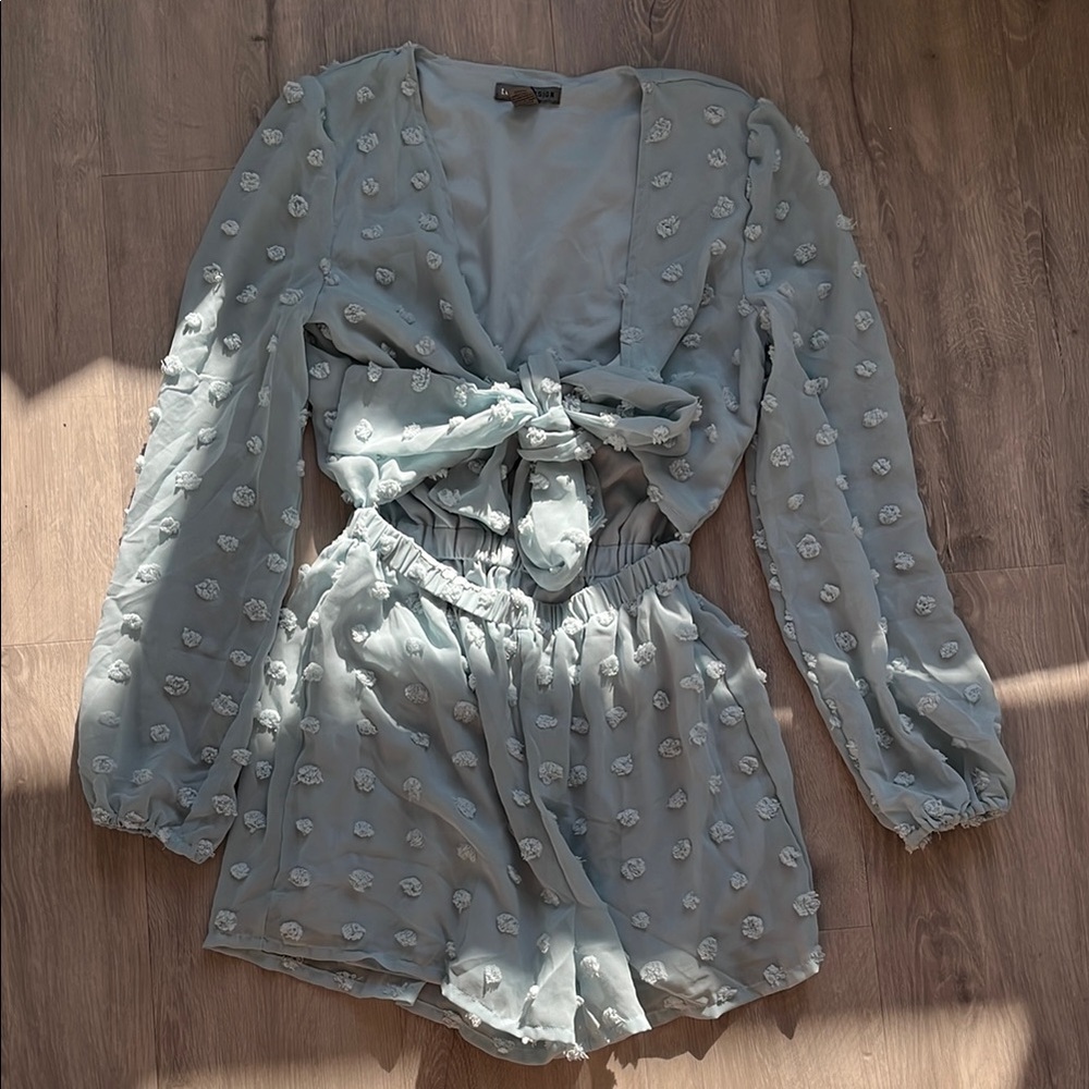NWOT Sexy Tir Front Polka Romper (in Blue)